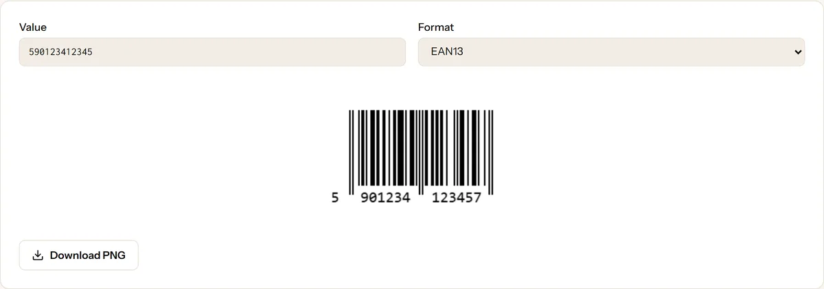 The Barcode Generator creating an EAN-13 barcode
