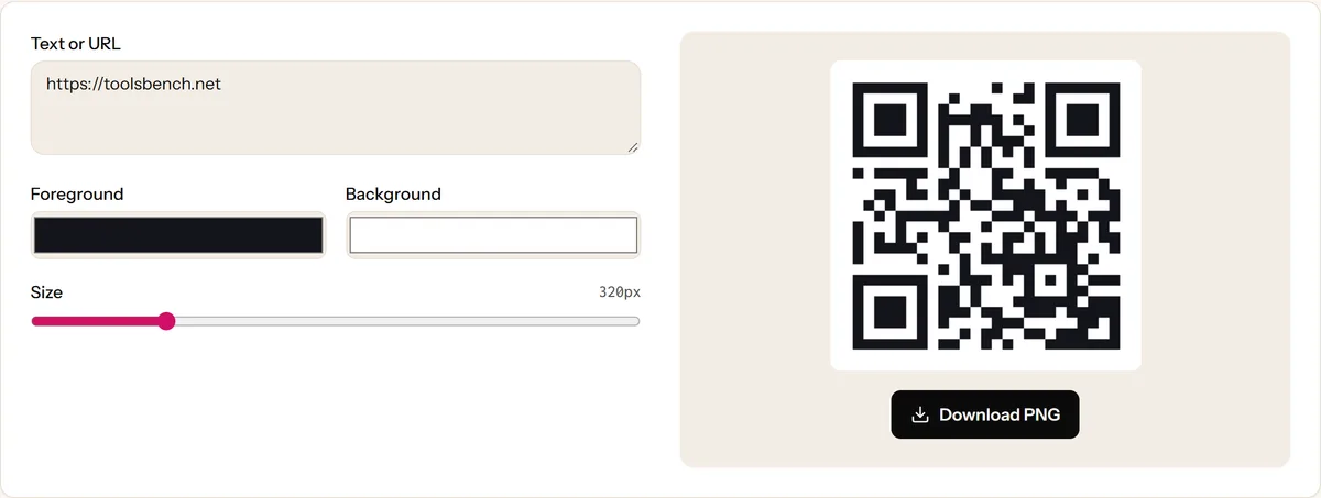 The QR Code Generator creating a QR code for a website link